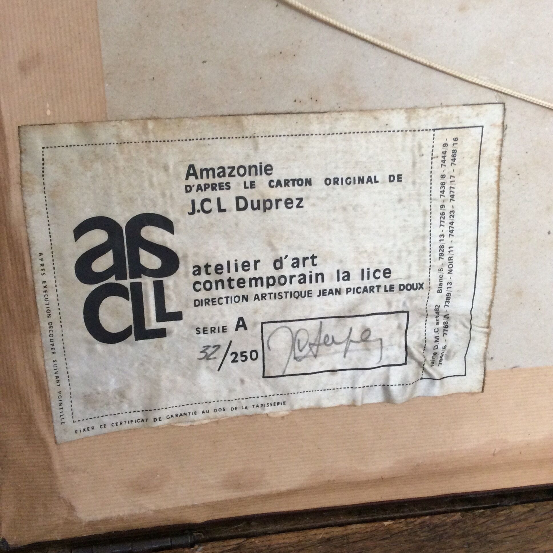 Tapestry signed Jean Claude Duprez Amazonie Picart le doux 32/250