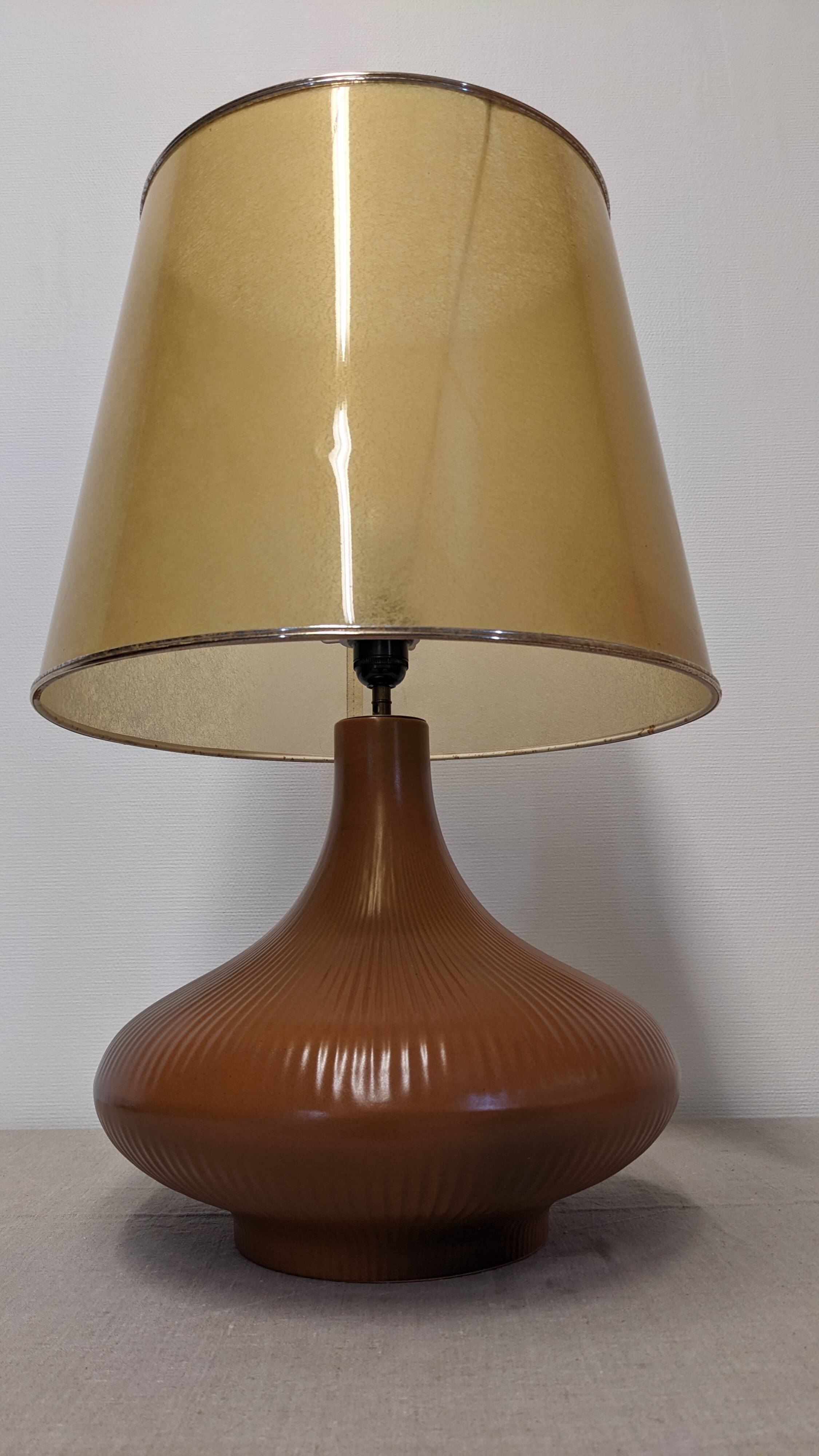 XL glazed ceramic living room lamp, France circa 1970