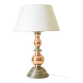 Lampe de table vintage en cuivre étamé avec abat-jour blanc