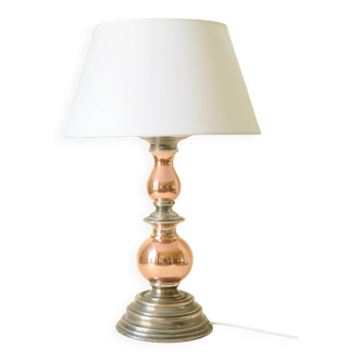 Vintage tinned copper table lamp with white shade