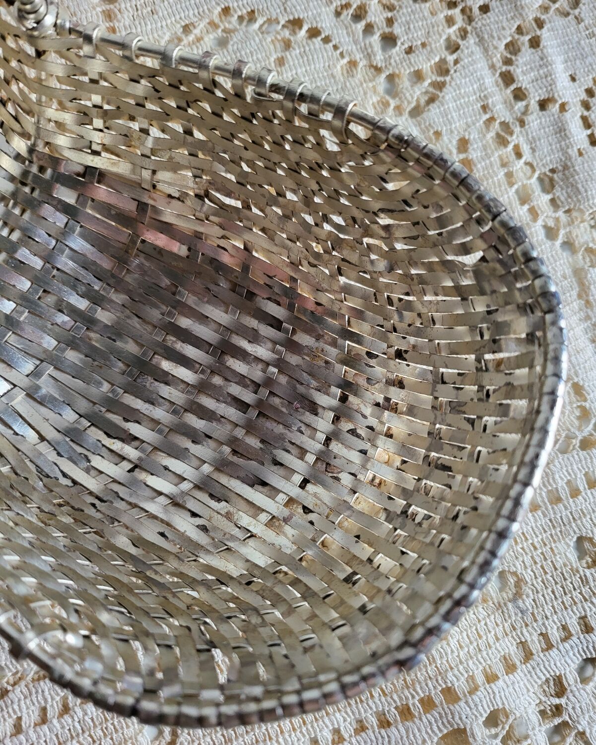 Woven silver-plated metal basket
