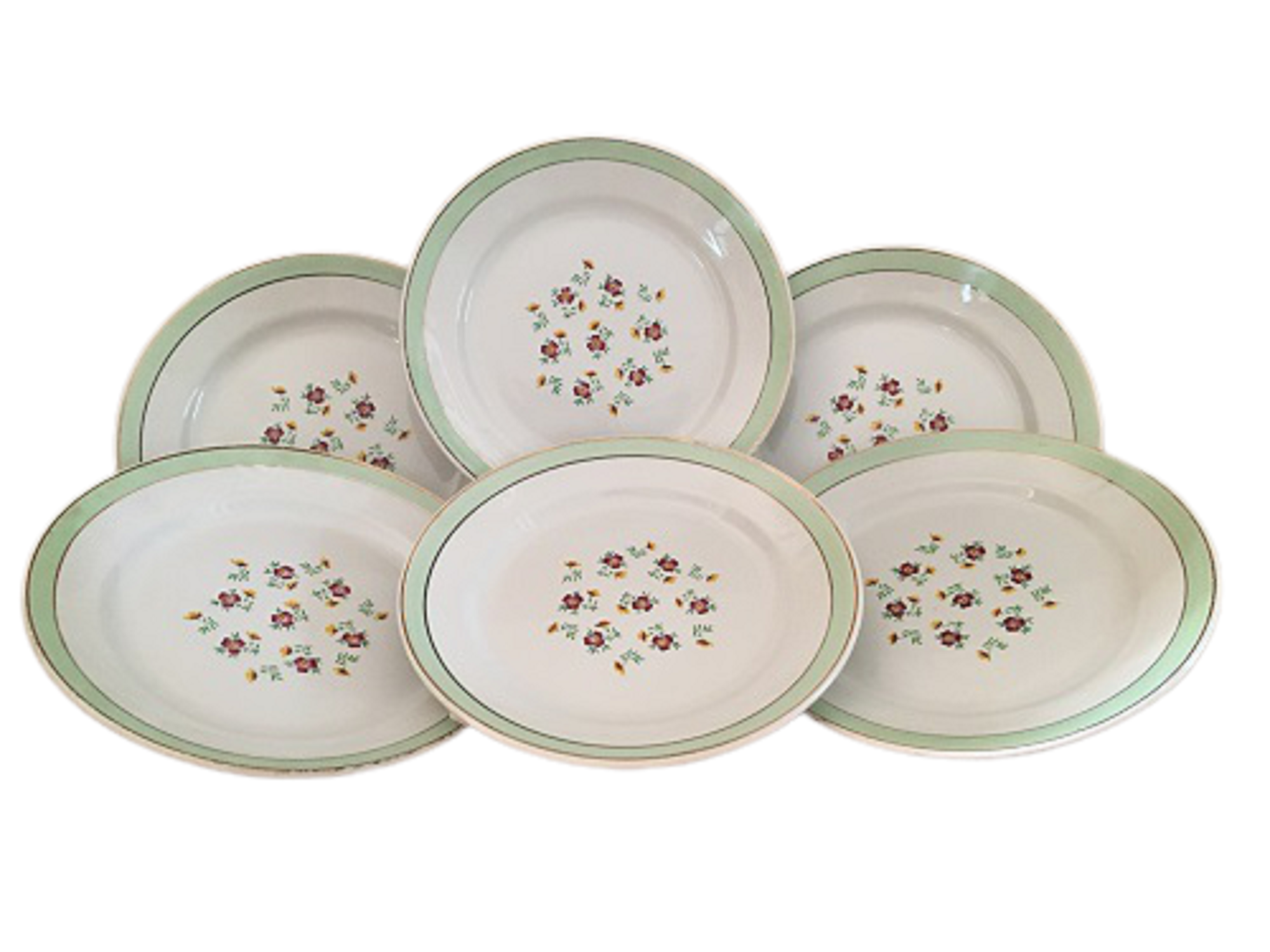 Set of 6 Flat Porcelain Plates Signed "Lunéville"