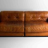 Vintage patchwork leather sofa in caramel leather, Germany 1960s