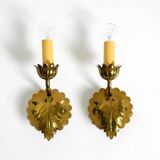 Two beautiful original Mid Century Modern floral wall lamps made of brass w