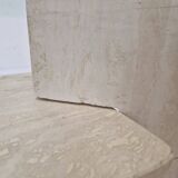 Italian Coffee Table in Travertine and Facet Cut Glass, 1980s