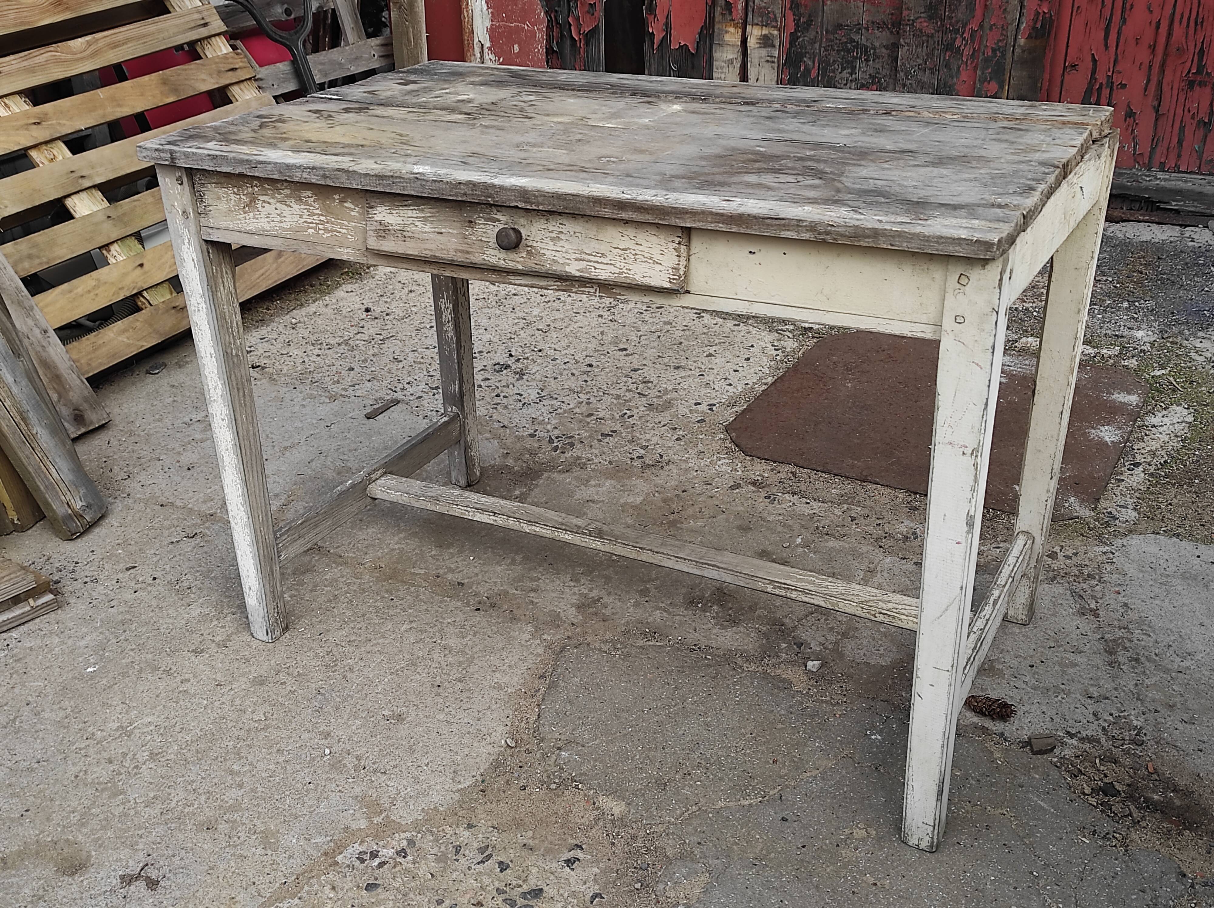 White patinated workshop table