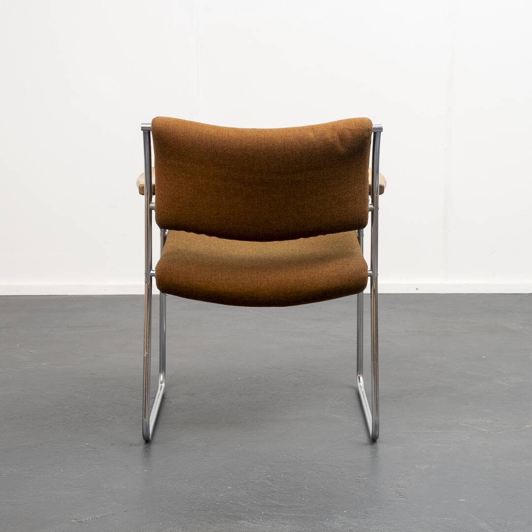 Armchair, 1960s, chrome metal frame, teak armrests.