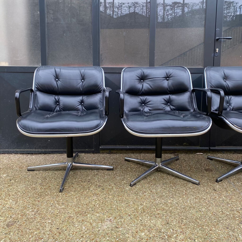Ensemble de 4 fauteuils "executive chair" par Charles Pollock, 1ère édition Knoll, vintage 1970