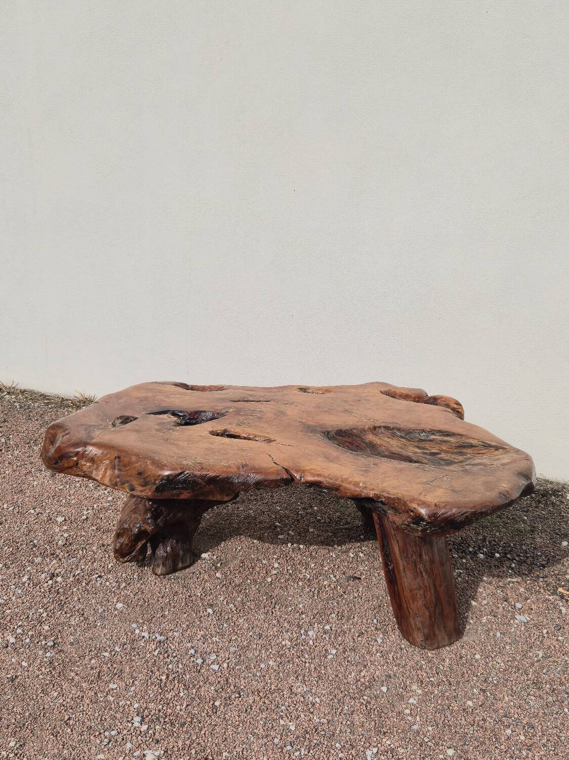 Brutalist coffee table made from solid elm tree trunk, 1950s
