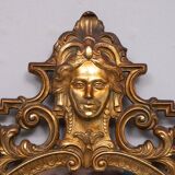 Classic gilded Brass console with oval mirror 1950s Italy
