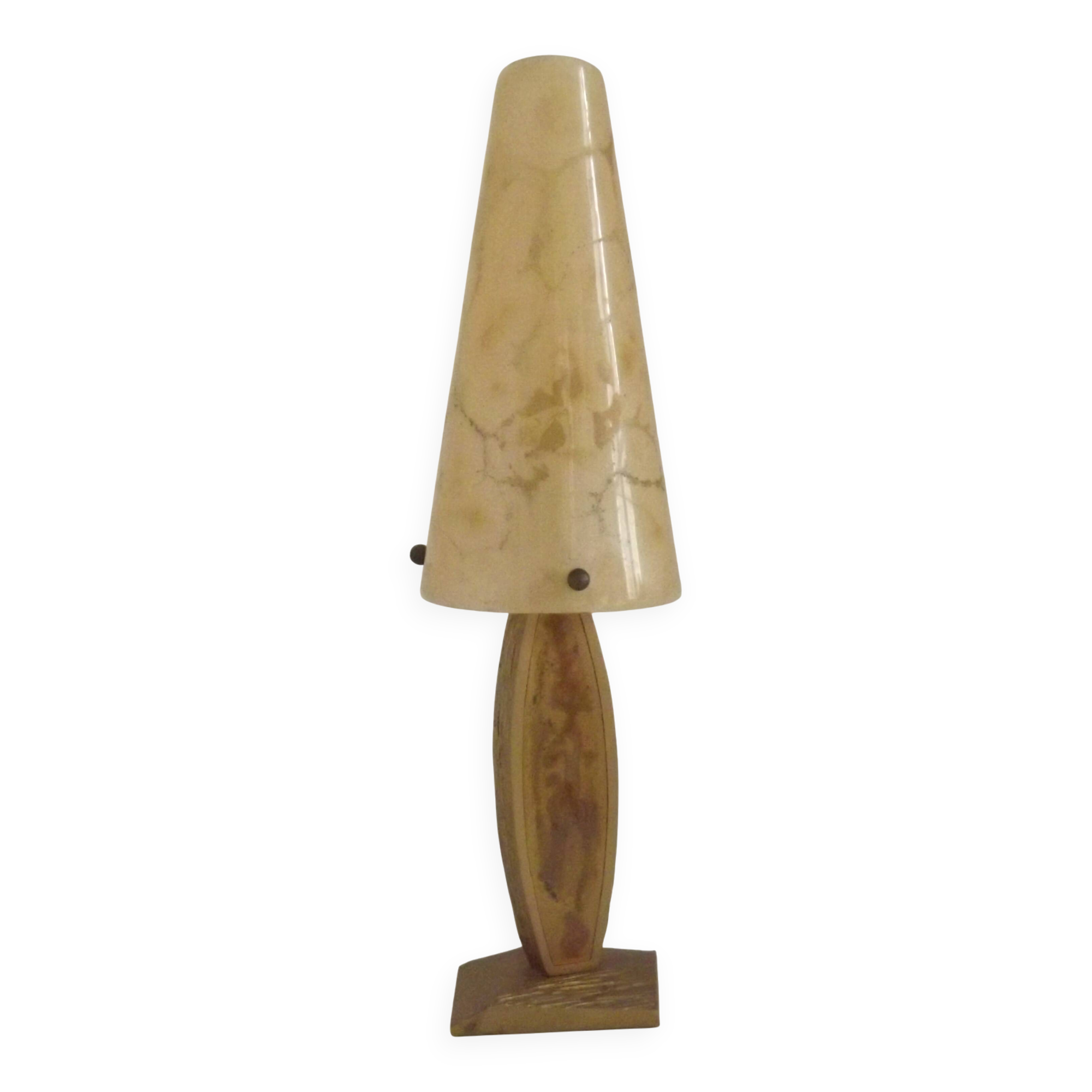 French vintage gold retro resin table lamp with marble effect cone shade.