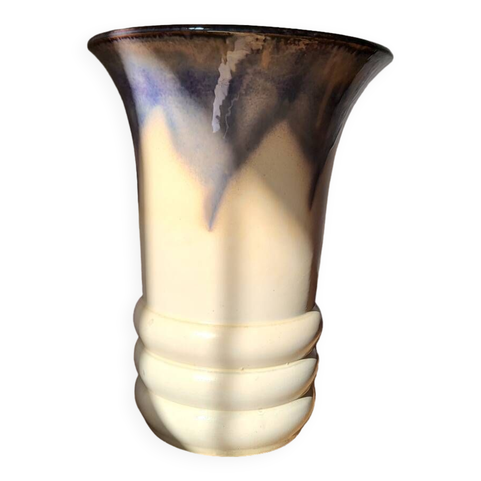 Large ceramic vase circa 50 blue/purple/beige enamel
