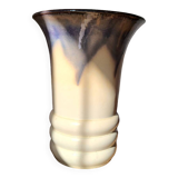 Large ceramic vase circa 50 blue/purple/beige enamel