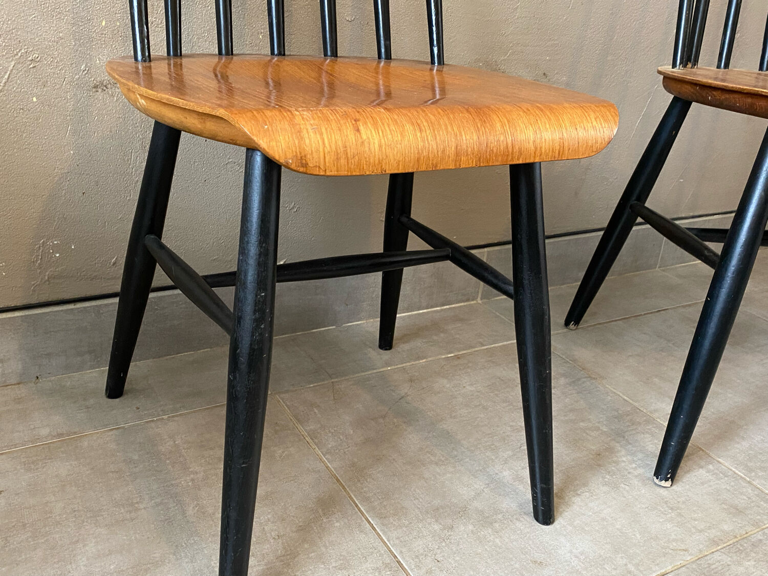 3 vintage Fanett chairs, Tapiovaara model, Stol Kamnik edition