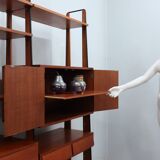 Mid century modular teak bookcase with bar unit, Italy 1950s