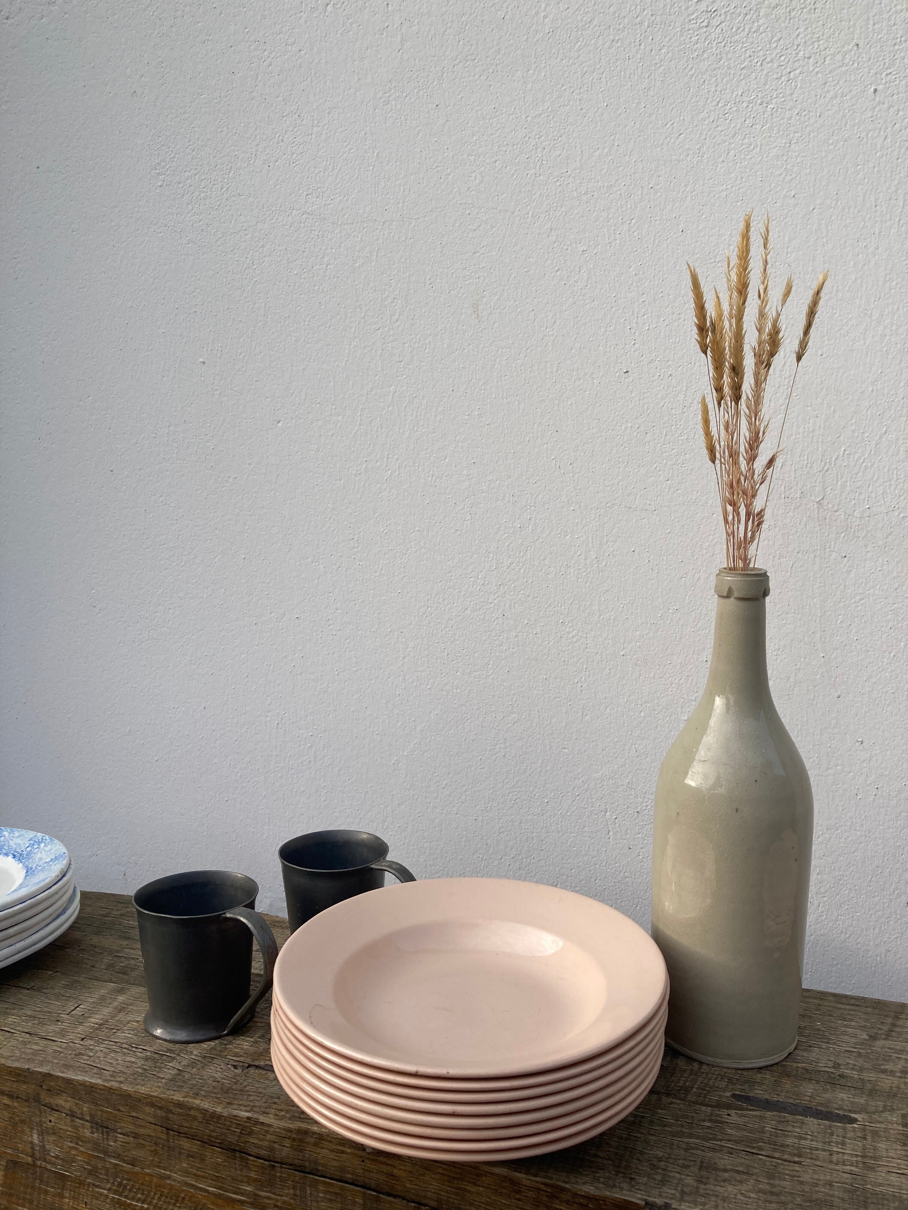 8 hollow plates Digoin Sarreguemines powder pink old