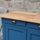Vintage deep blue Parisian sideboard & natural wood top