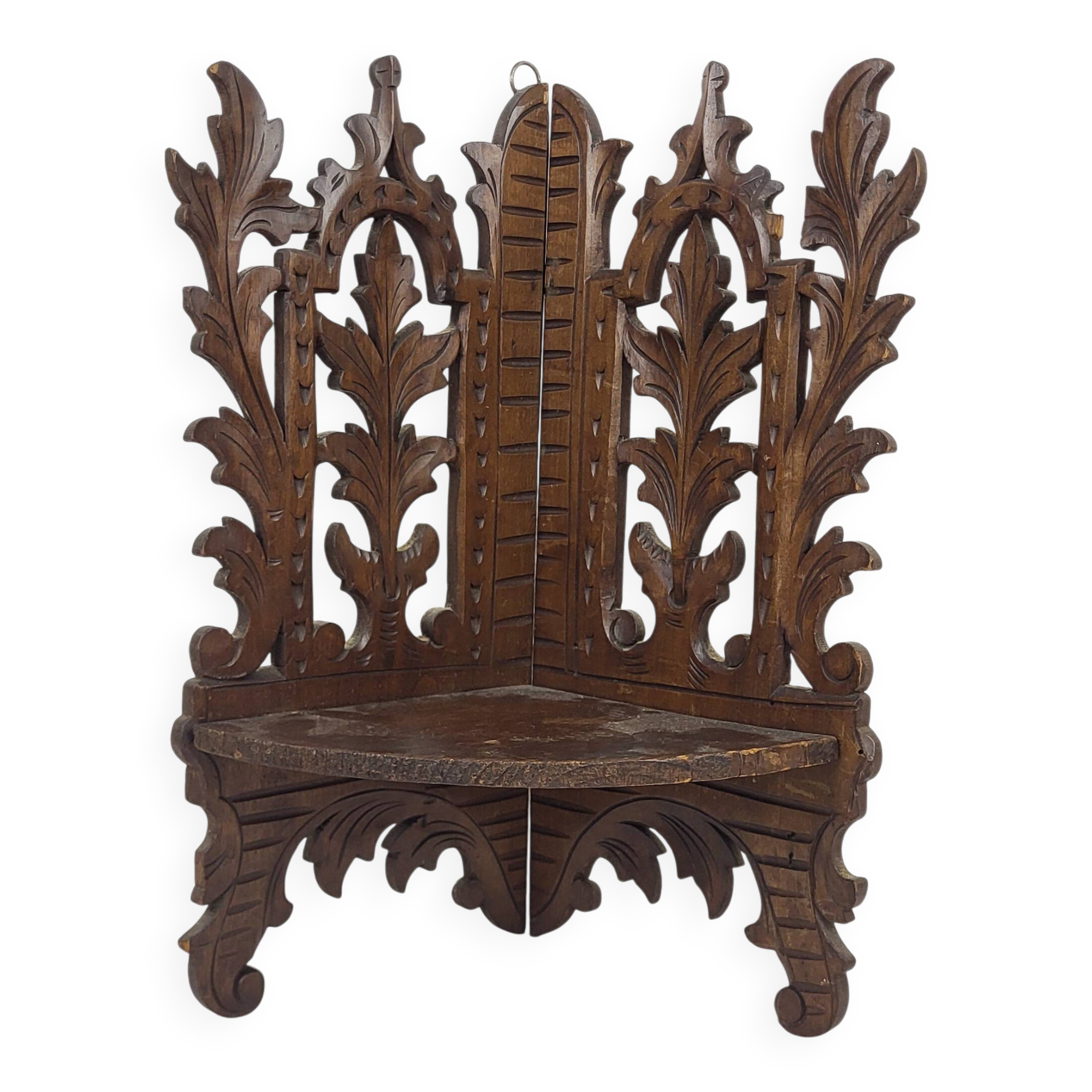 Carved wooden corner shelf