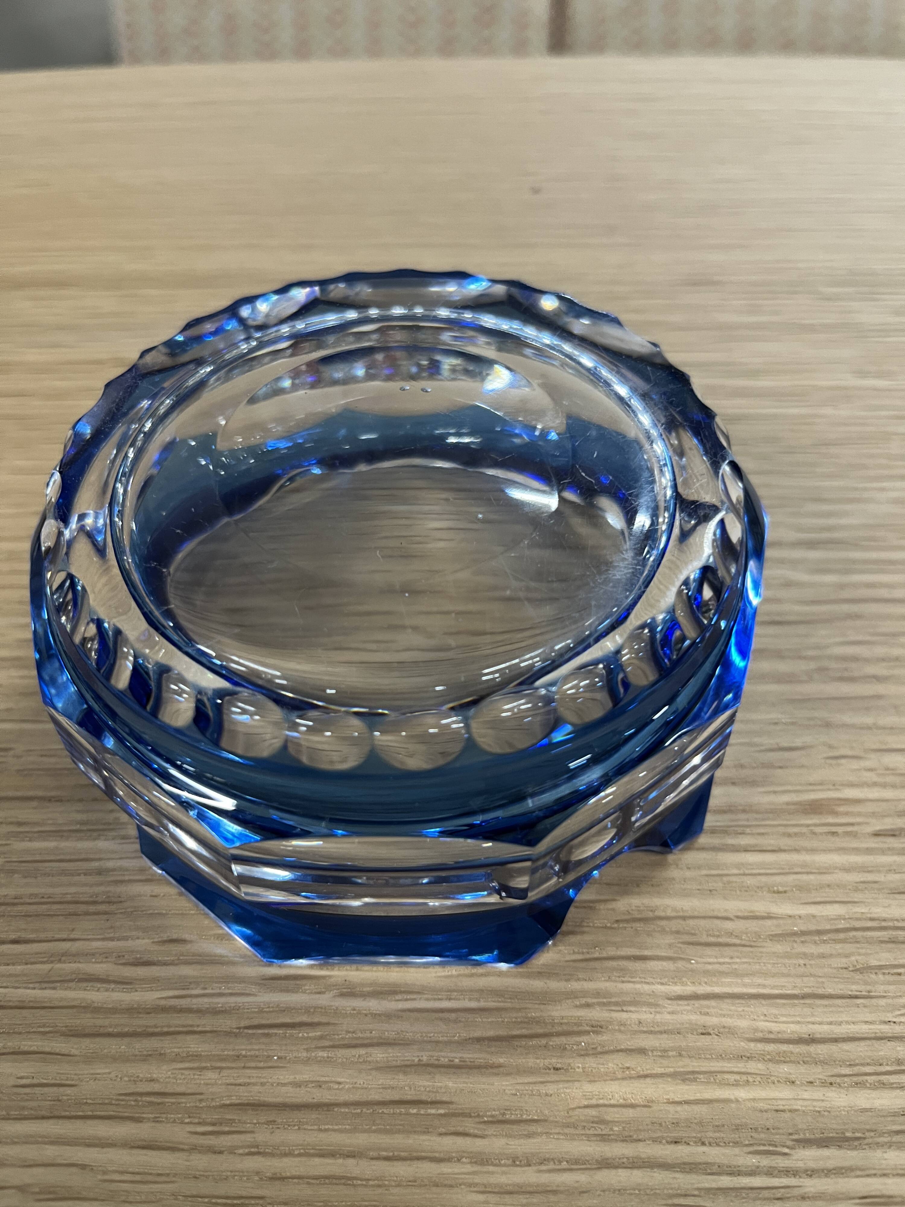 Cobalt Blue Crystal Glass Ashtray