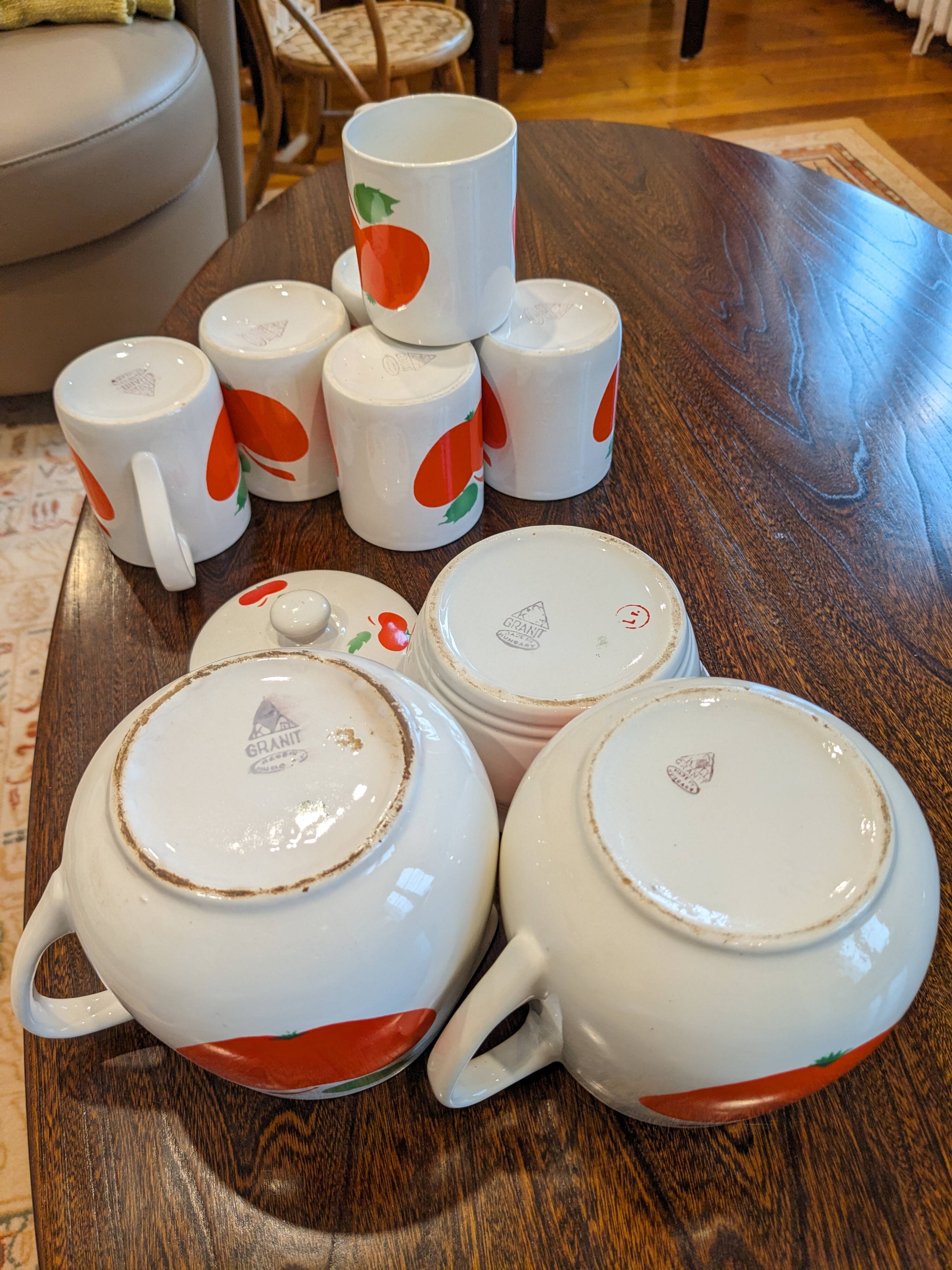 Granite mug, pitcher and sugar bowl set