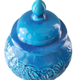 French art deco pottery turquoise vase and cover