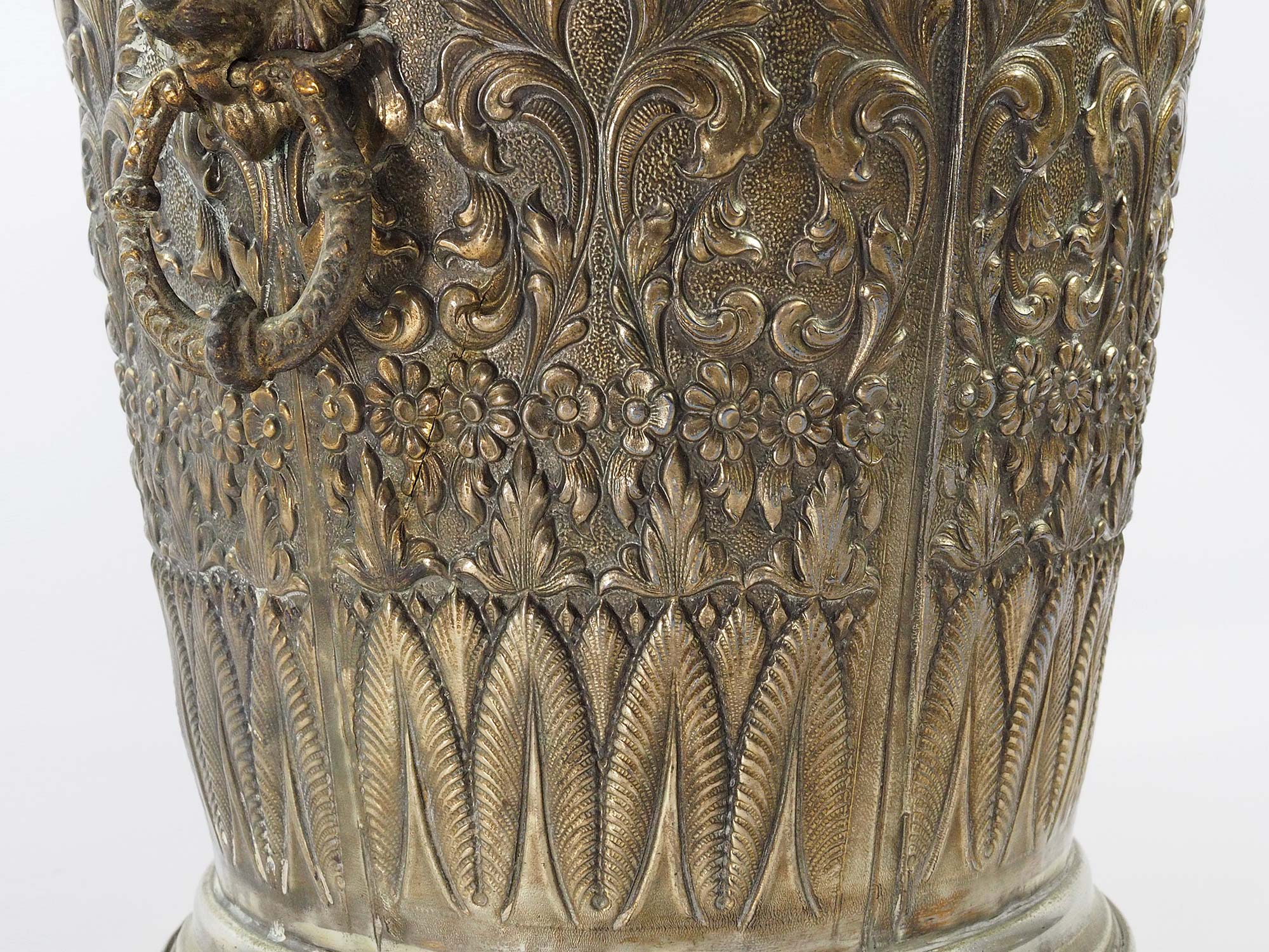 Champagne bucket in brass regrowth silver with lion handles, 1900s