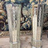 Pair of 70s Venetian Mirrored Columns or Bases, 20th Century.