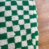 Moroccan Berber pouf with fir green and bohemian off-white checkered