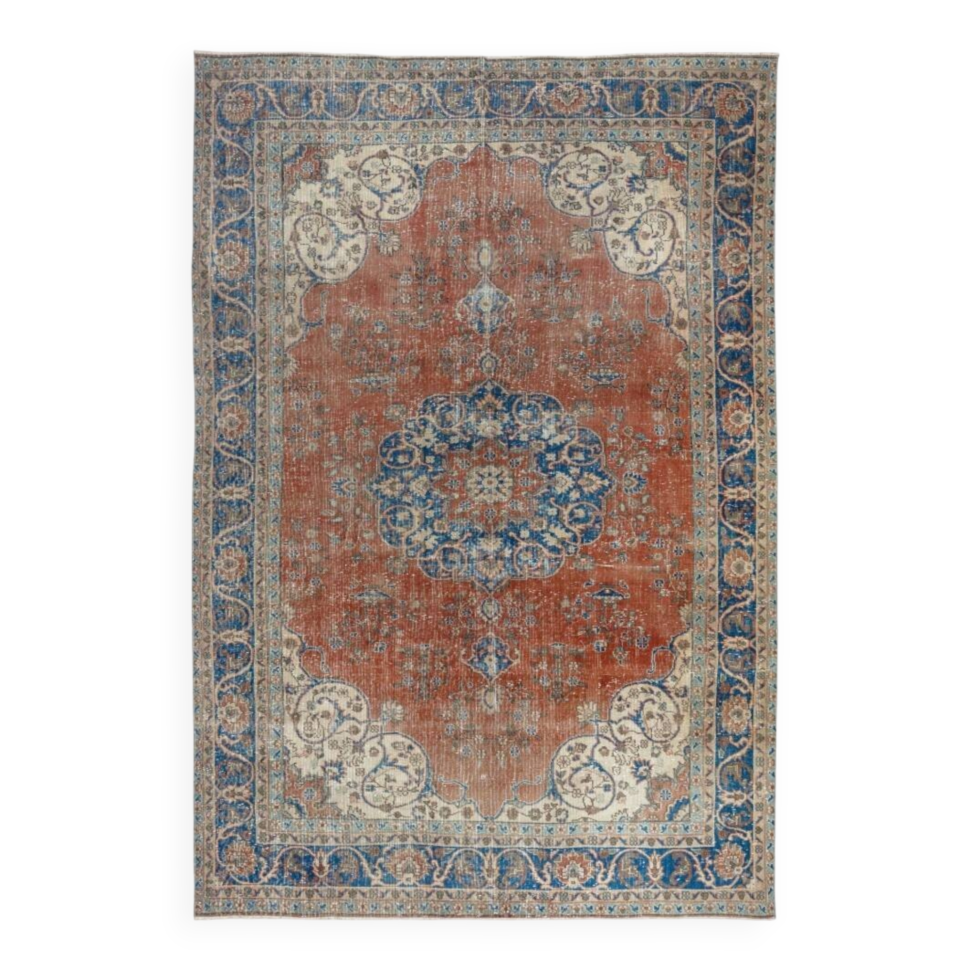 Vintage Handmade Turkish Wool Area Rug. Traditional One of a kind Large Carpet