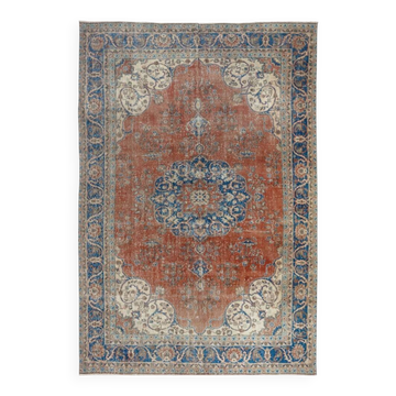 Tapis en laine turc fait main vintage. Tapis traditionnel unique en son genre, grand format.