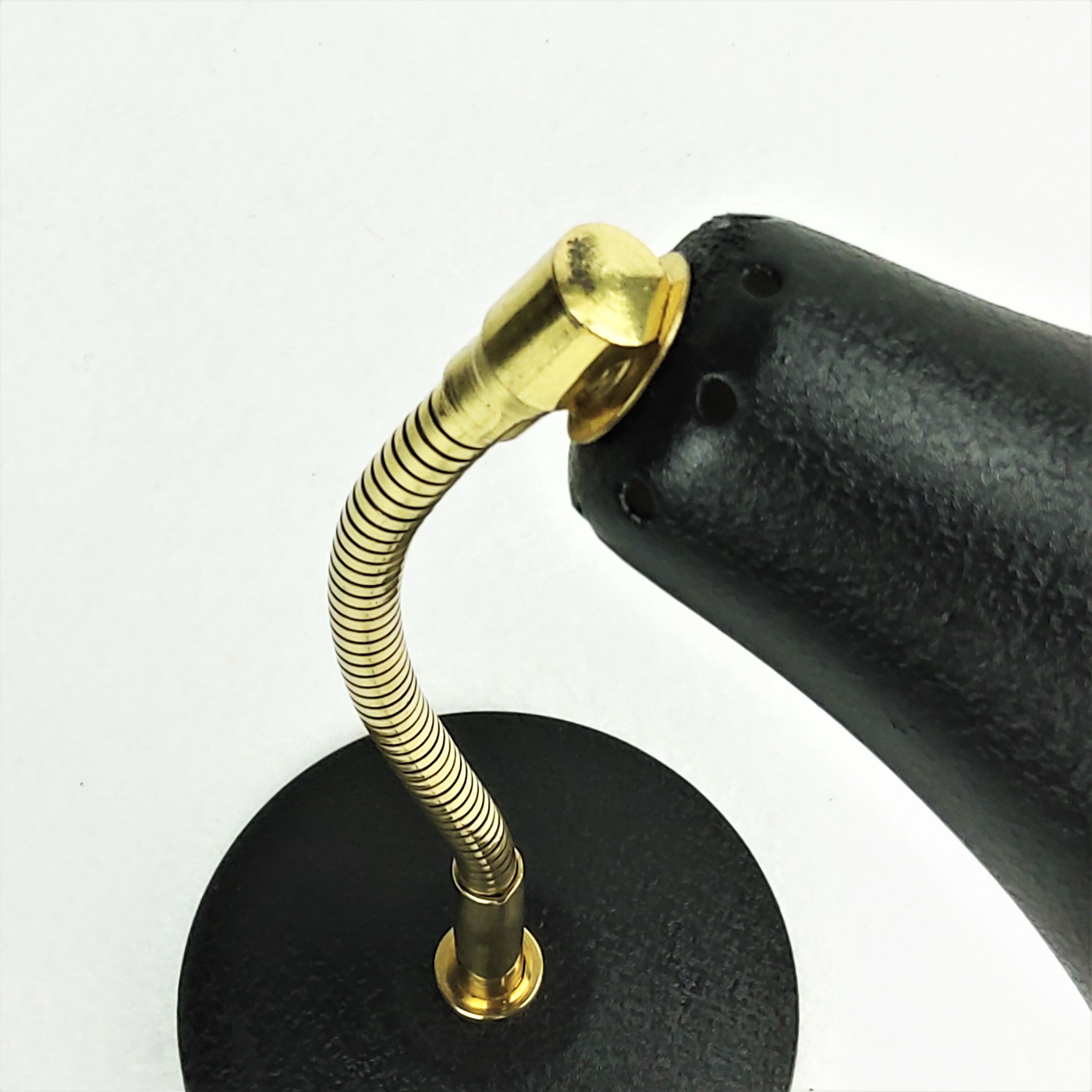 Lamp applies black metal and brass pot 1950