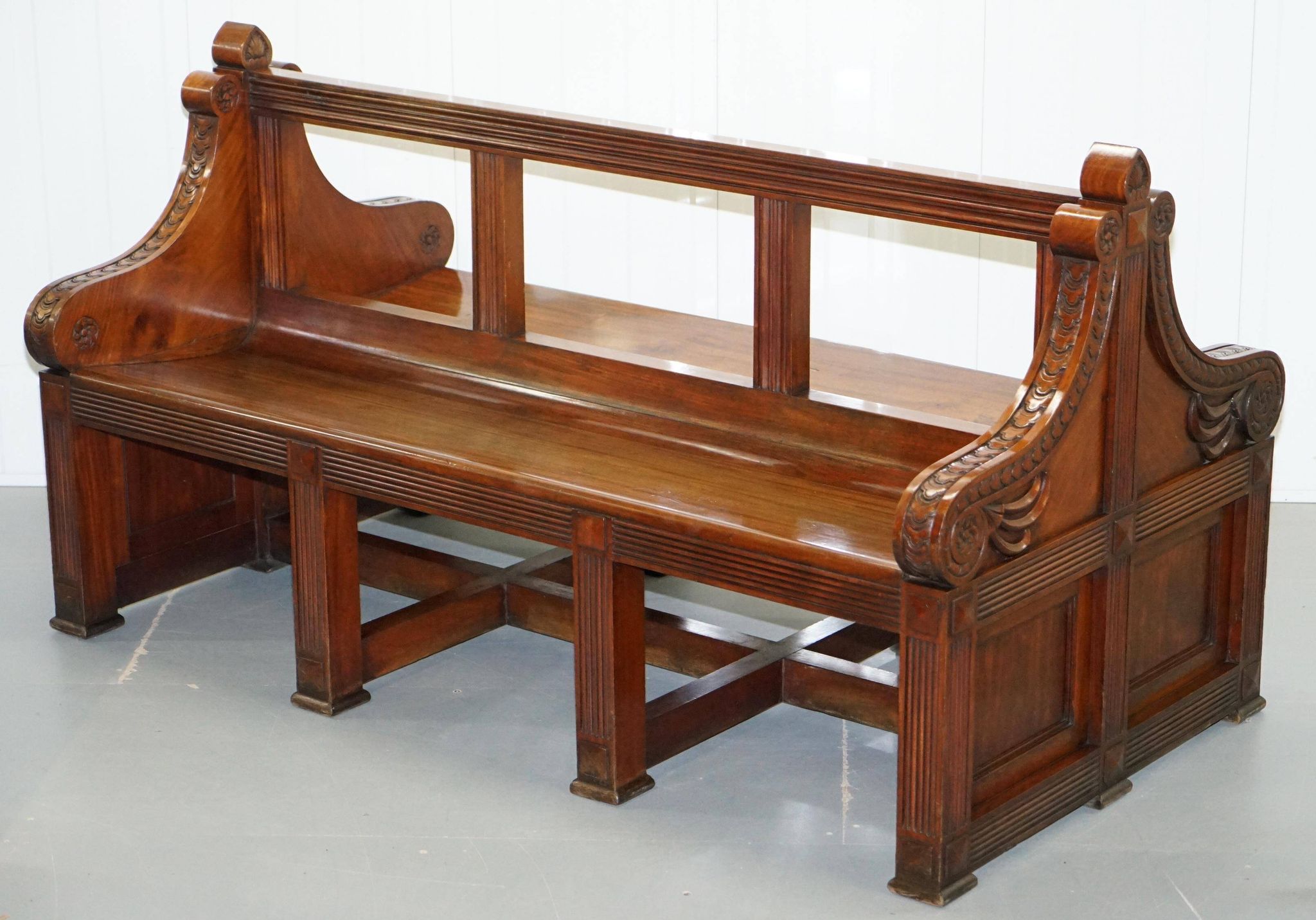Victorian Double-Faced Carved Walnut Gallery Bench