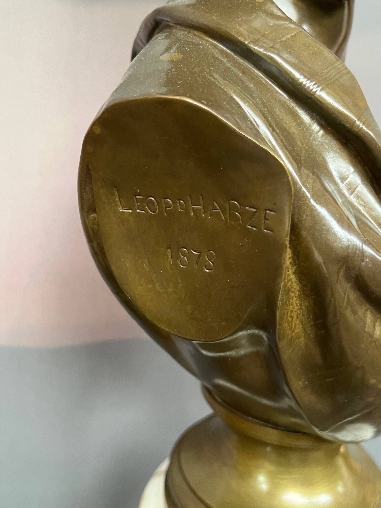 Léopold Harzé (1831–1893). Bronze bust of a young woman on a marble base. Belgium. Dated 1878.