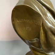 Léopold Harzé (1831–1893). Bronze bust of a young woman on a marble base. Belgium. Dated 1878.
