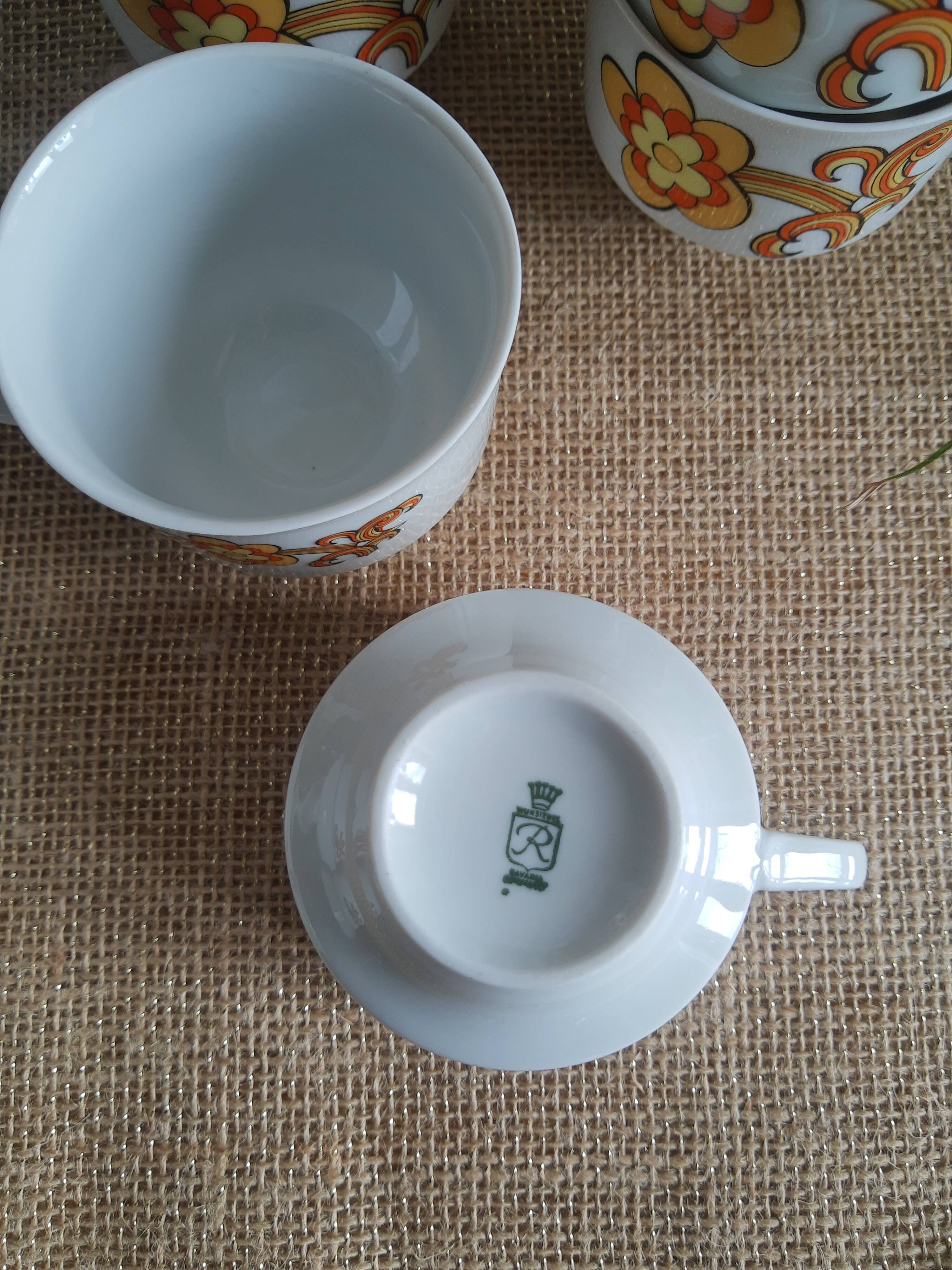 Set 11 coffee cups, sugar bowl and milk pitcher Wunsiedel Bavaria vintage