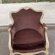Louis XV cabriolet armchair in solid wood, beige with brown velvet fabric.