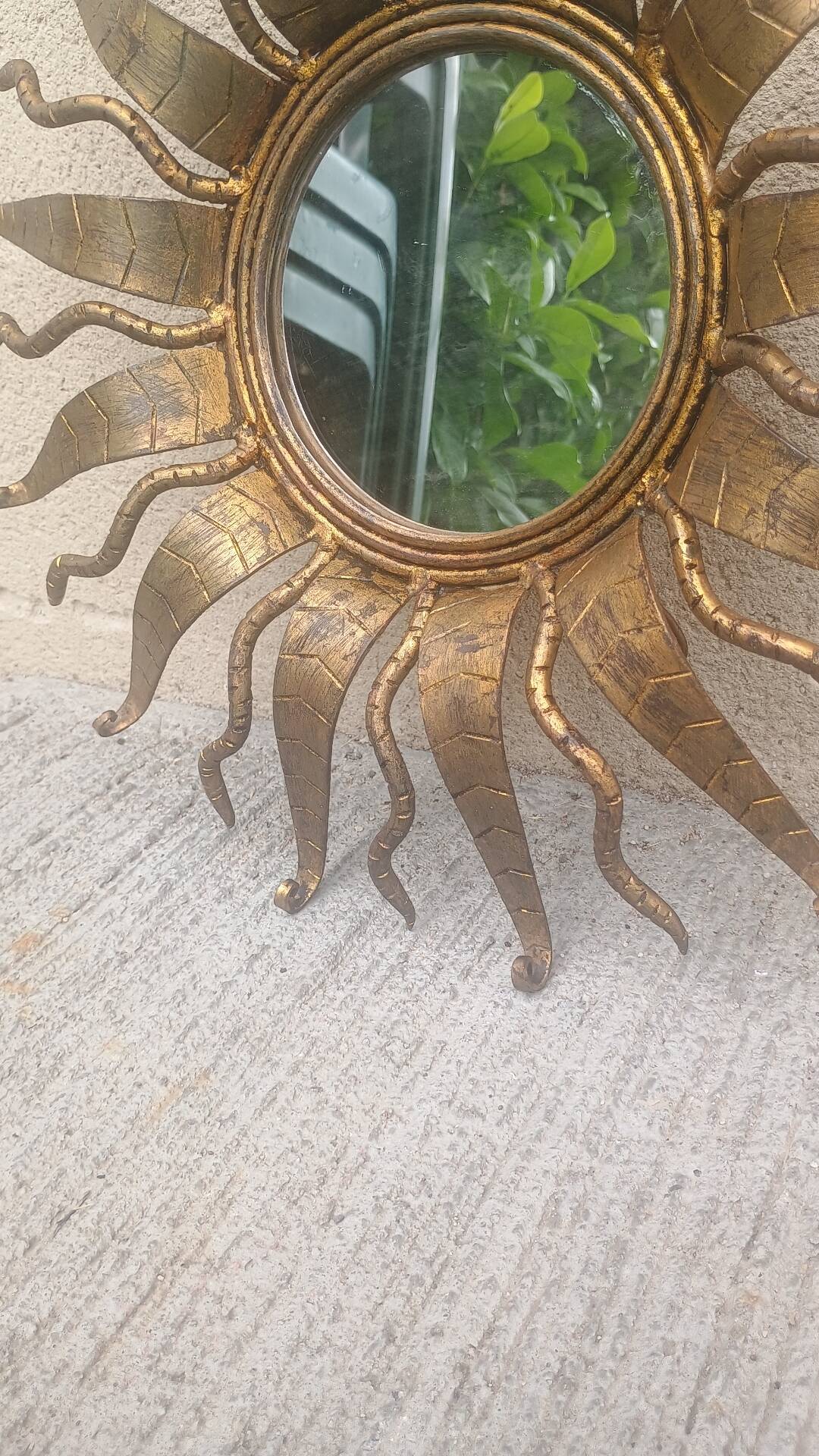 Wall mirror Sun in gilded wrought iron Spain 1950 Hollywood Regency Brutalist