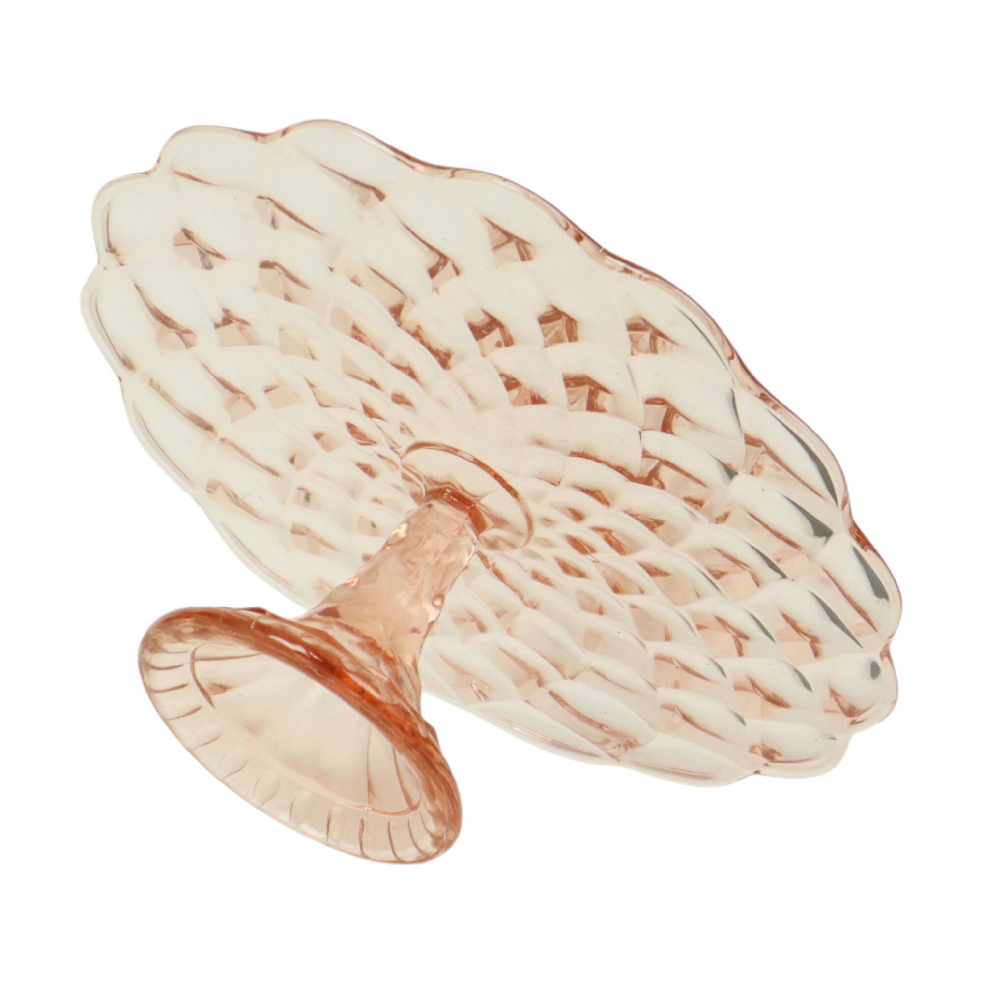 Pink Cake Stand Art Deco Pressed Glass Diamond Pattern
