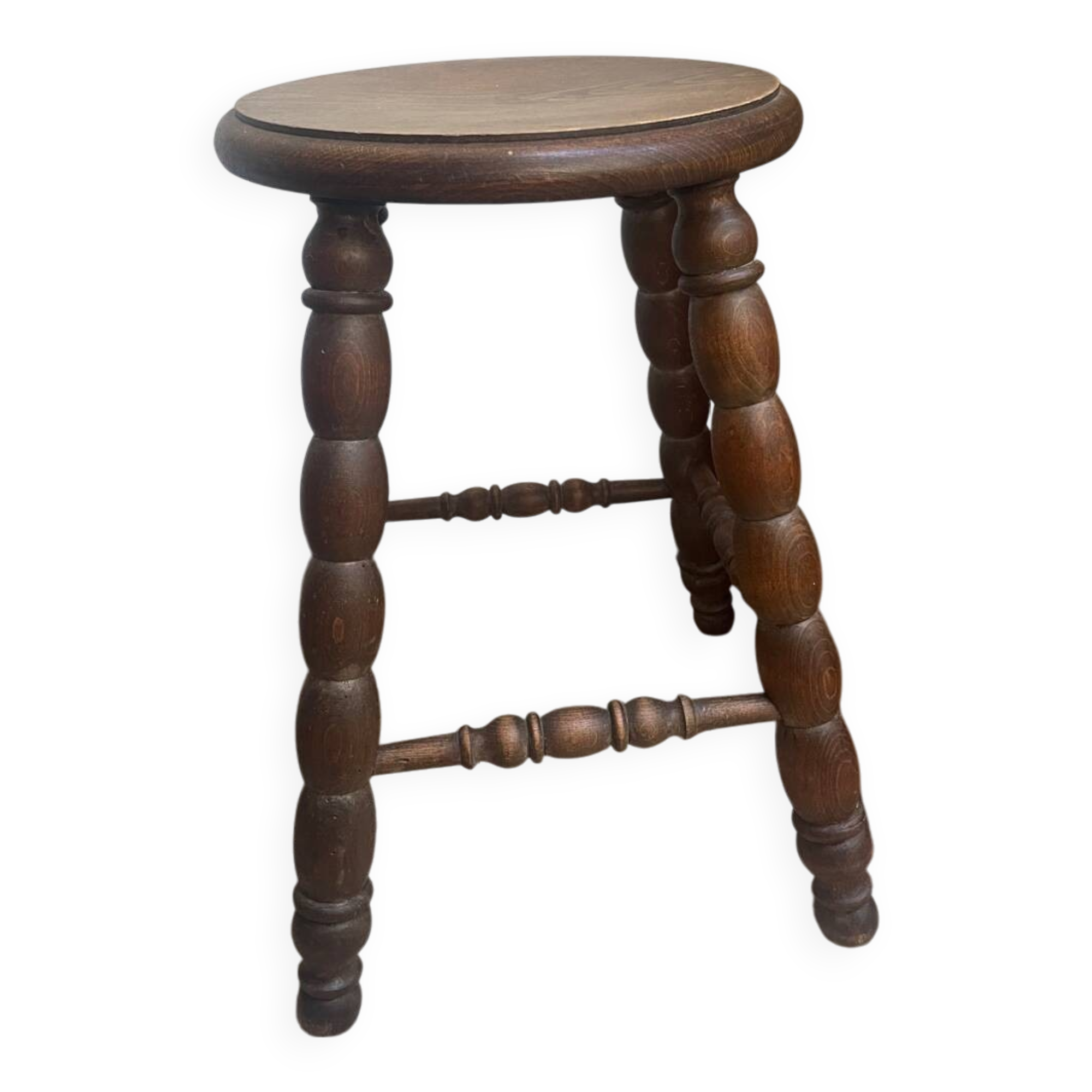 Turned wood tripod stool