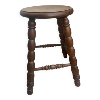 Turned wood tripod stool