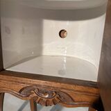 Pair of antique bedside tables with marble top and ceramic niche