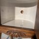 Pair of antique bedside tables with marble top and ceramic niche