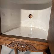 Pair of antique bedside tables with marble top and ceramic niche