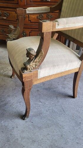 Paire de fauteuils en noyer style Empire retour d'Égypte