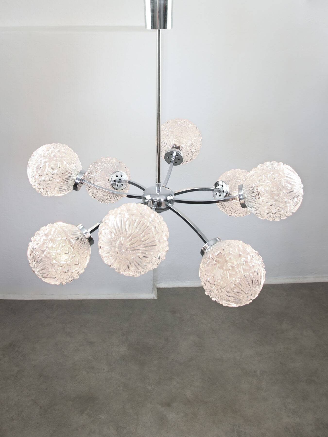 Mid-century Italian 8-Arm Chrome and Crystal Chandelier, 1960s