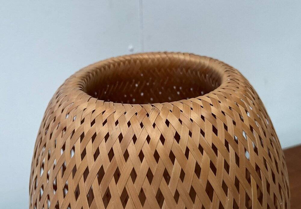 Vintage Scandinavian table lamp in bamboo and wood, 1970s.