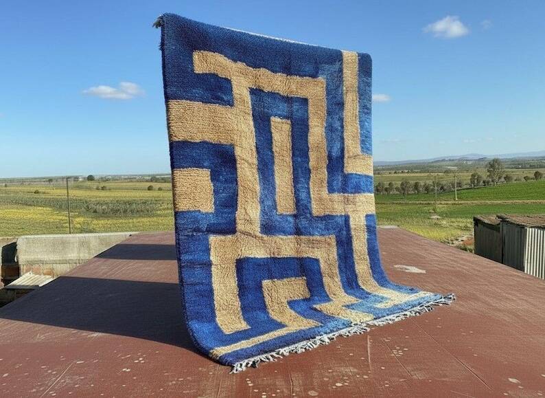 Moroccan blue and beige Berber rug 300x200 cm – handmade