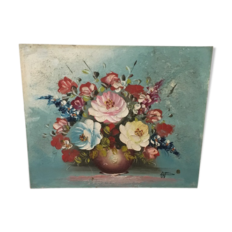 Painting still life bouquet of flowers in a vase