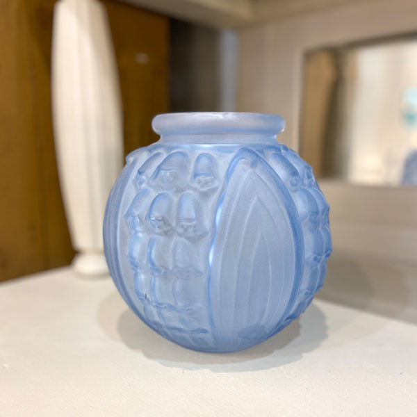 Blue Art Deco ball vase signed Stella