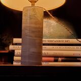Designer lamp from the 70s in almond green onyx with original fabric shade